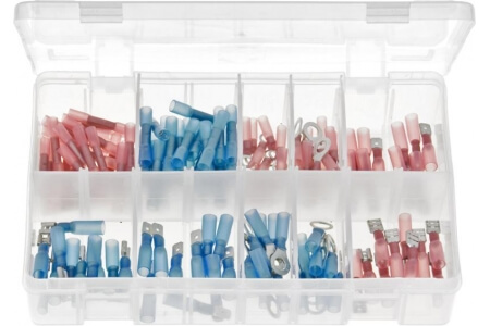Assorted Box of Heat Shrink Terminals, Adhesive Lined - Red & Blue