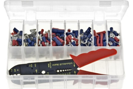 Assorted Box of Terminals Insulated - Red & Blue with Crimping Pliers